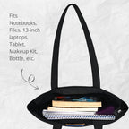 DANIOO DON'T WORRY WE CARRY Canvas Reusable Cloth Tote Bag With Zipper and Inner Pocket For Women and Girls Multipurpose College Washable Daily Use Shopping Pack Of 1 (Black) (Black & Neon)