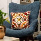 ATRANGI STUDIO Embroidered Cushion Covers - Set of 2 | Traditional Rustic Bloom Aari Embroidery | Threadwork Throw Pillow Covers with Zip Closure | Perfect for Sofa, Chair | 16x16 Inch, Multicolor