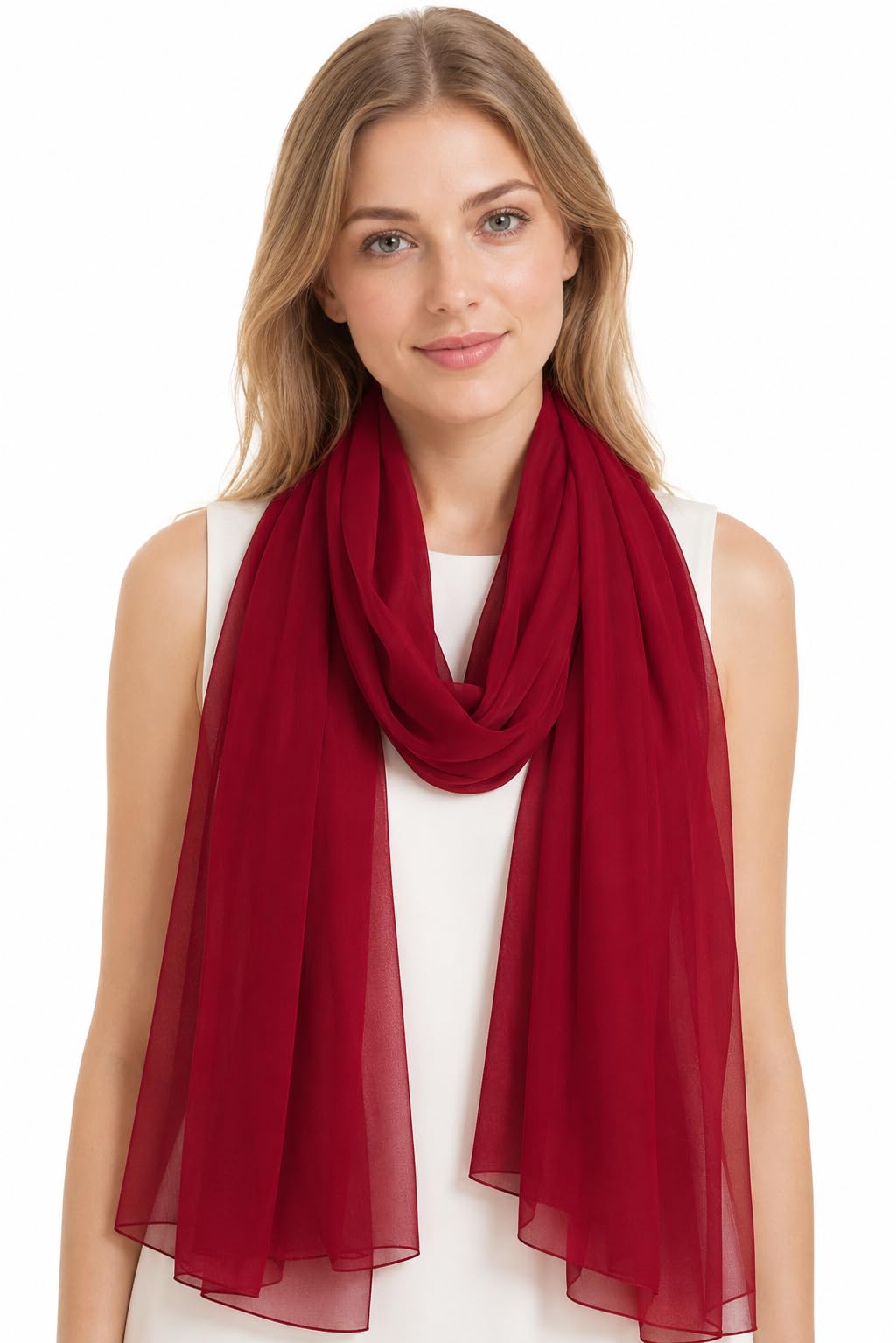 YOUR SMILE for Women Lightweight Breathable Solid Color Soft Chiffon Long Fashion Scarves Sun-proof Shawls Wrap, Wine Red, 27''x70''