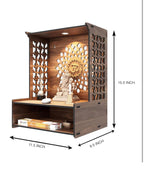 Bien Verrerie Premium Wooden Temple for Pooja, with Built-in LED Light, Decorative Jali Sides, Storage Shelf, 29.2 x 24.1 x 39.4 cm, Wooden Pooja Temple for Home, Office and Shop