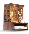 Aquatic Craft Home Wooden Temple with Light, Designer Spacious Pooja Mandir, Warm White LED Lighting, Pre-Assembled Pine Wall/Table Temple, Brown, Medium