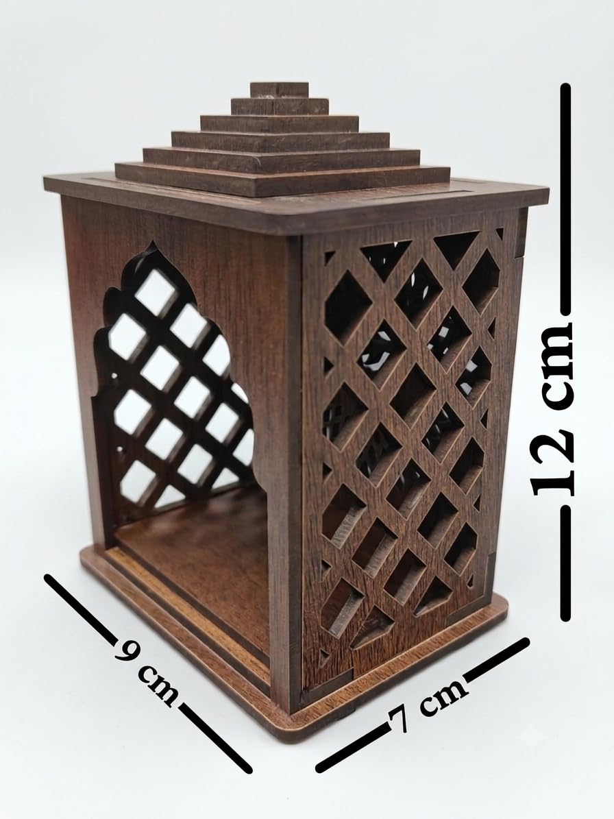Shivay Anantam Wooden Pooja Mandir for Home, Office & Car | Handcrafted MDF Temple with Om Design | Decorative Mini Mandir for God Idol | Dark Brown Finish | Size H12 X W9 X D7 CM