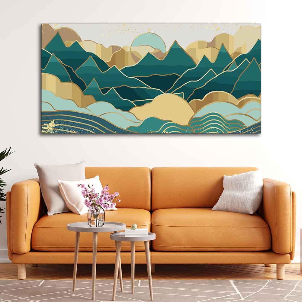 VIBECRAFTS Canvas Paintings for Living Room Drawing Room Abstract Mountains Lusurious Pattern Canvas Wall Painting Fitted With Wooden Frame For Home | Office | Living Room | Gifts (PTVCH_2519)