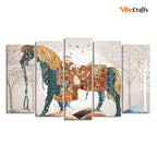 VIBECRAFTS Premium Wall Painting of Patterned Horse of Five Pieces For Home|Office|Living Room|Gift (PTVC5Pcs2_6632)