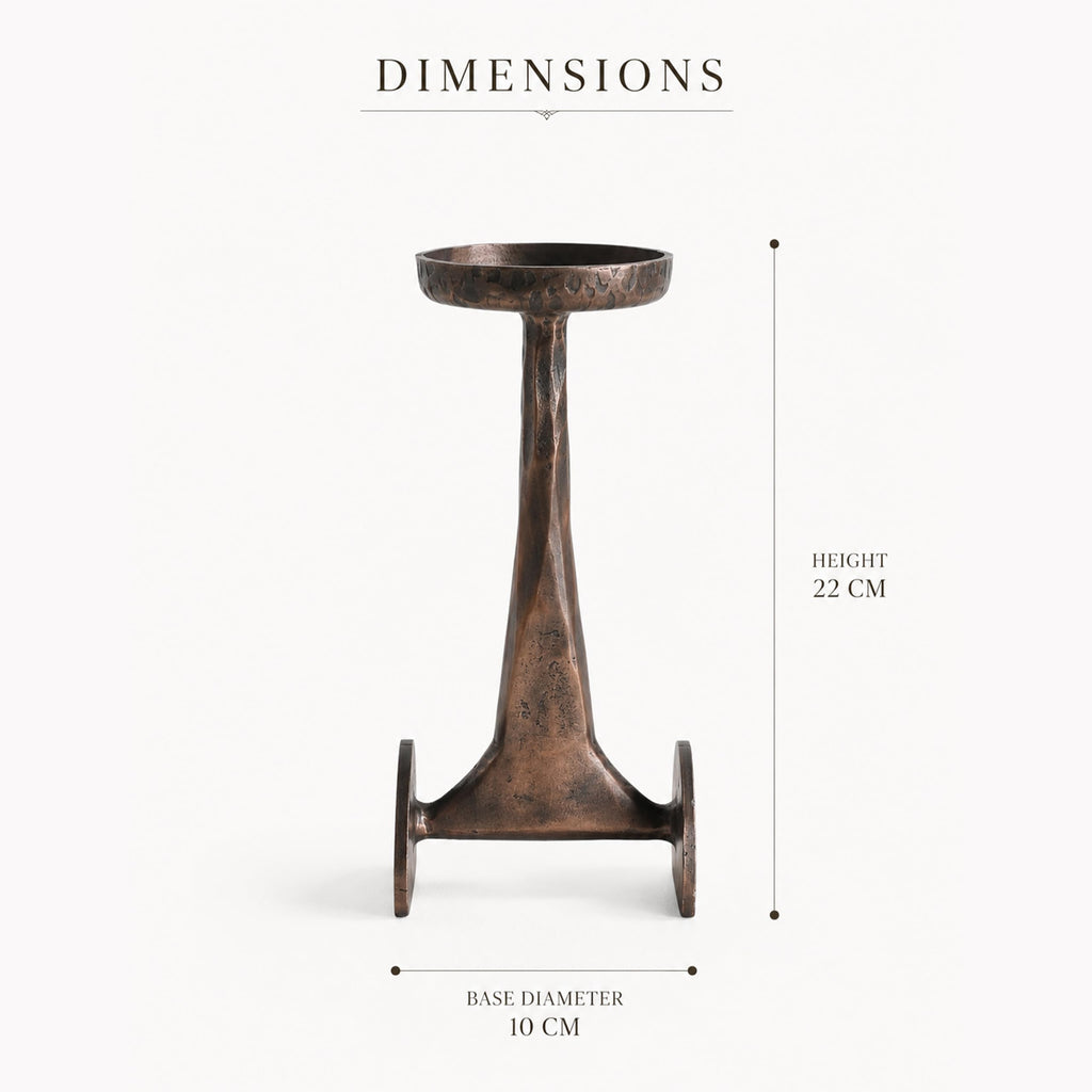 Helios Pyrr Imperial Column Candle Stand - Antique Copper | Luxury Metal Candle Holder Set for Home, Living Room & Gifts | Modern Decorative Centerpiece