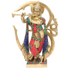 SVARUP Brass Krishna Murti in Multicolor Heigh 8.5-Inch