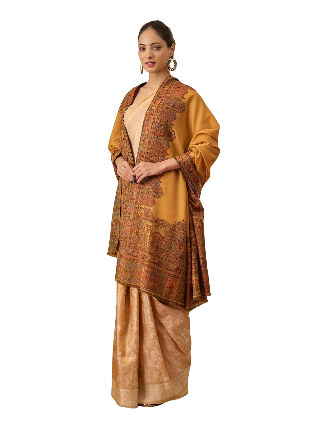 Pashmoda Women Arcadia Borders Kashmiri Jamawar Woven Design Shawl (Size: 40x80in, 101x203cm) SECS55