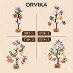 ORVIKA Natural Crystal Tree for Home Decor | Handmade Gemstone Bonsai Tree with Wooden Base | Feng Shui & Vastu Positive Energy Crystal Tree (White, 300 Beads Tree)