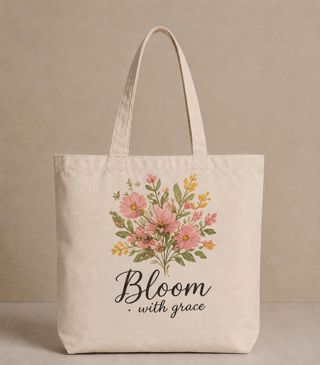 Supadaa Large Canvas Tote Bag For Women With Zipper Premium Cotton Shoulder Handbag Reusable Shopping Office College Travel Beach Grocery Bag (Flower Bloom)