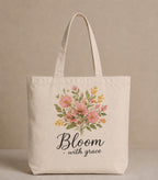 Supadaa Large Canvas Tote Bag For Women With Zipper Premium Cotton Shoulder Handbag Reusable Shopping Office College Travel Beach Grocery Bag (Flower Bloom)