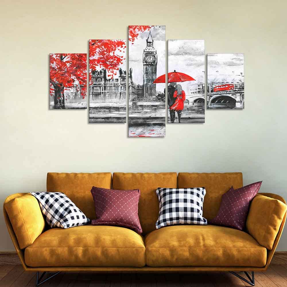 VIBECRAFTS Beautiful London Canvas Wall Painting Five Pieces For Home|Office|Living Room|Gift (PTVC5Pcs1_5522)