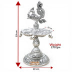 Kridaykraft Metal Peacock Diya Samai Oil Lamp, Silver Finish, Traditional Indian Decor, 19 cm Height, 270 gm, Handcrafted Design