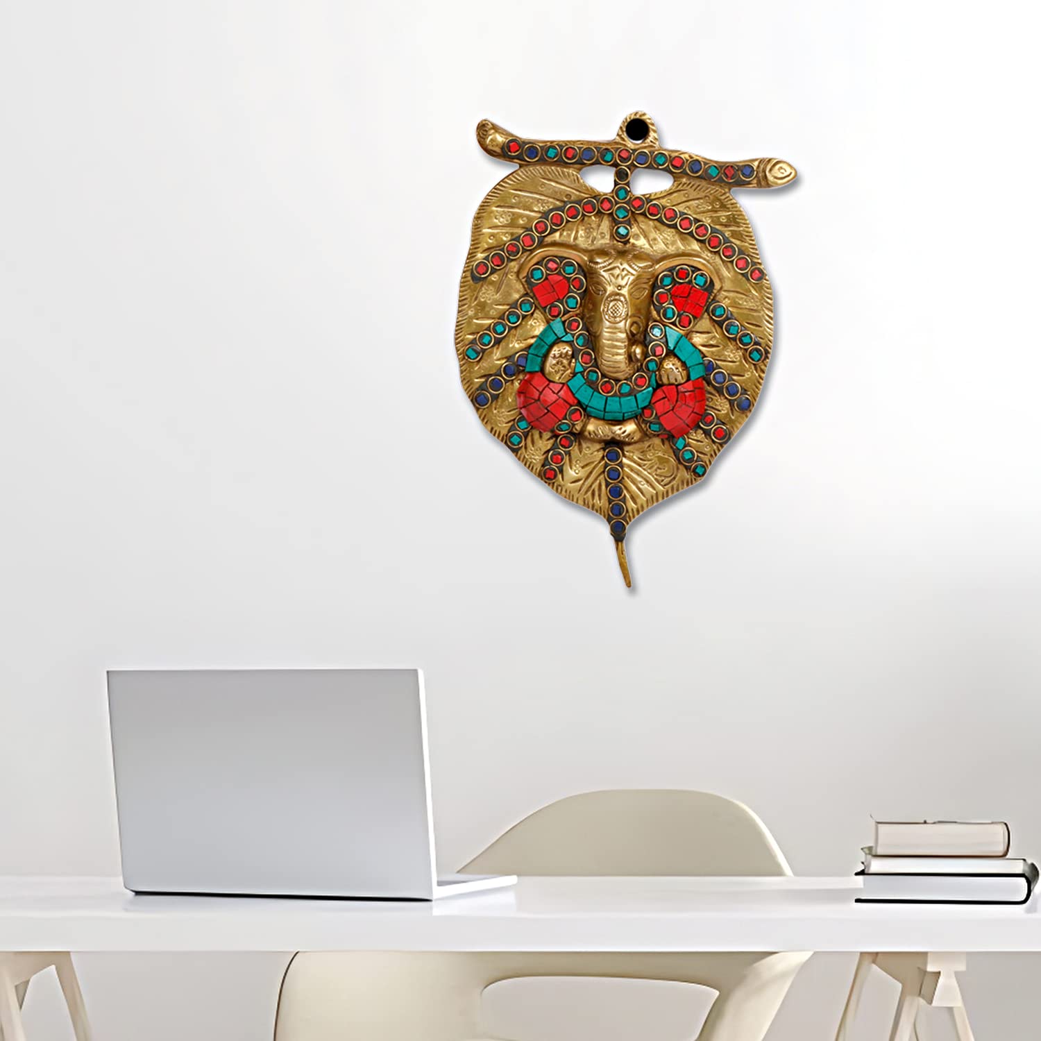 Svarup Brass Ganesh Wall Hanging Ganpati Statue On Paan Leaf Design Lord Ganesha Sculpture Idol Gifts Item/or Home Office Enterance 8 Inch