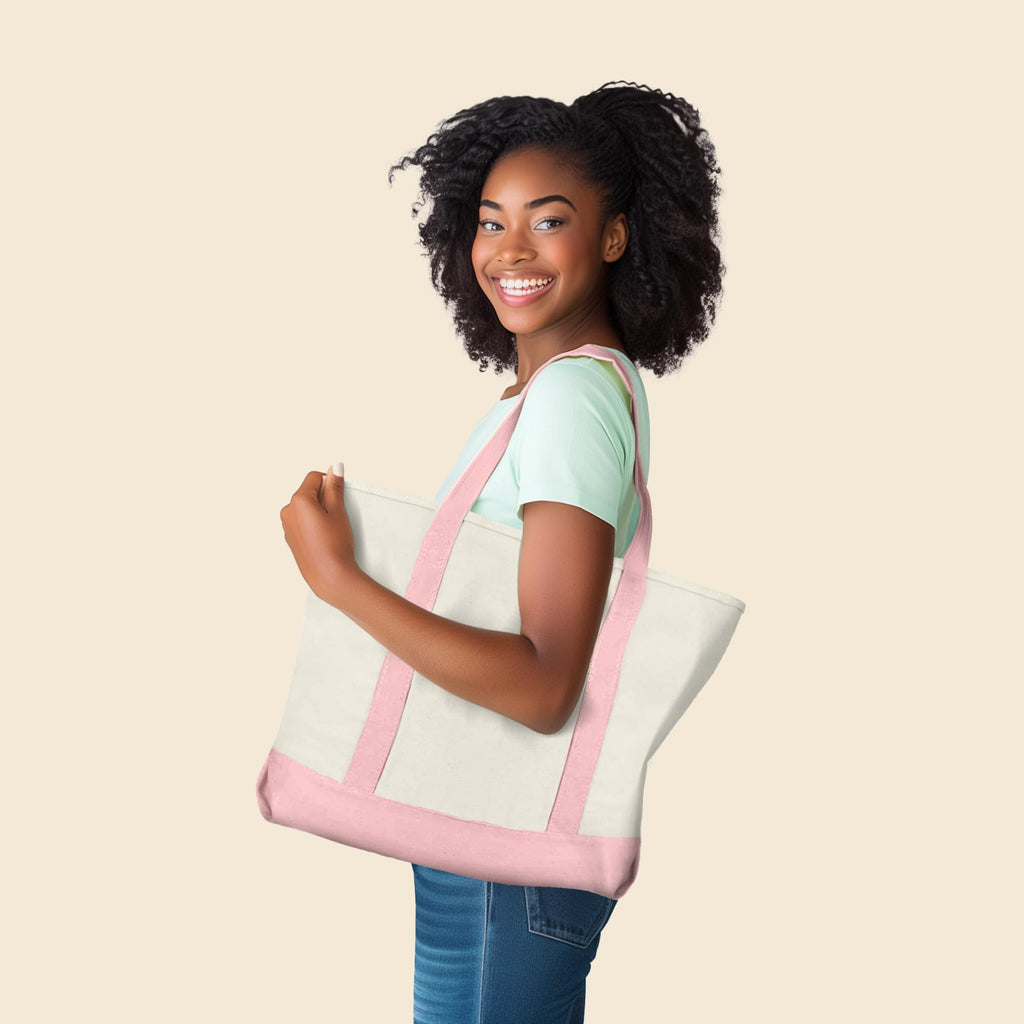 Pink : 22 Heavy Duty Cotton Canvas Tote Bag (Zippered)