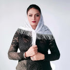 Devino Ora White Lace Triangle Scarf/ShawlVeil White Flower, 1