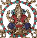 ARTVARKO Brass Om Ganesha Bells Wall Hanging with Spectacular Gemstones