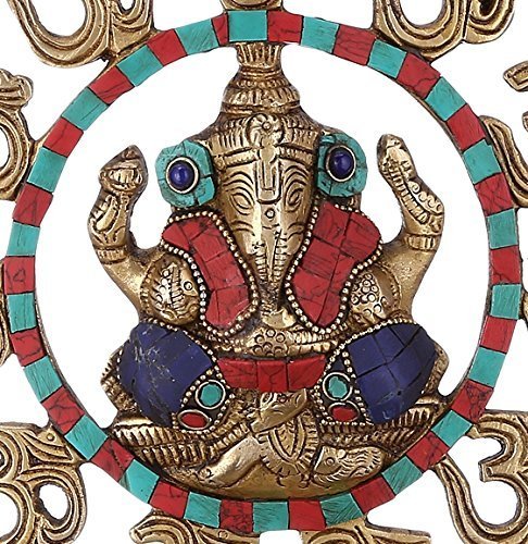 ARTVARKO Brass Om Ganesha Bells Wall Hanging with Spectacular Gemstones