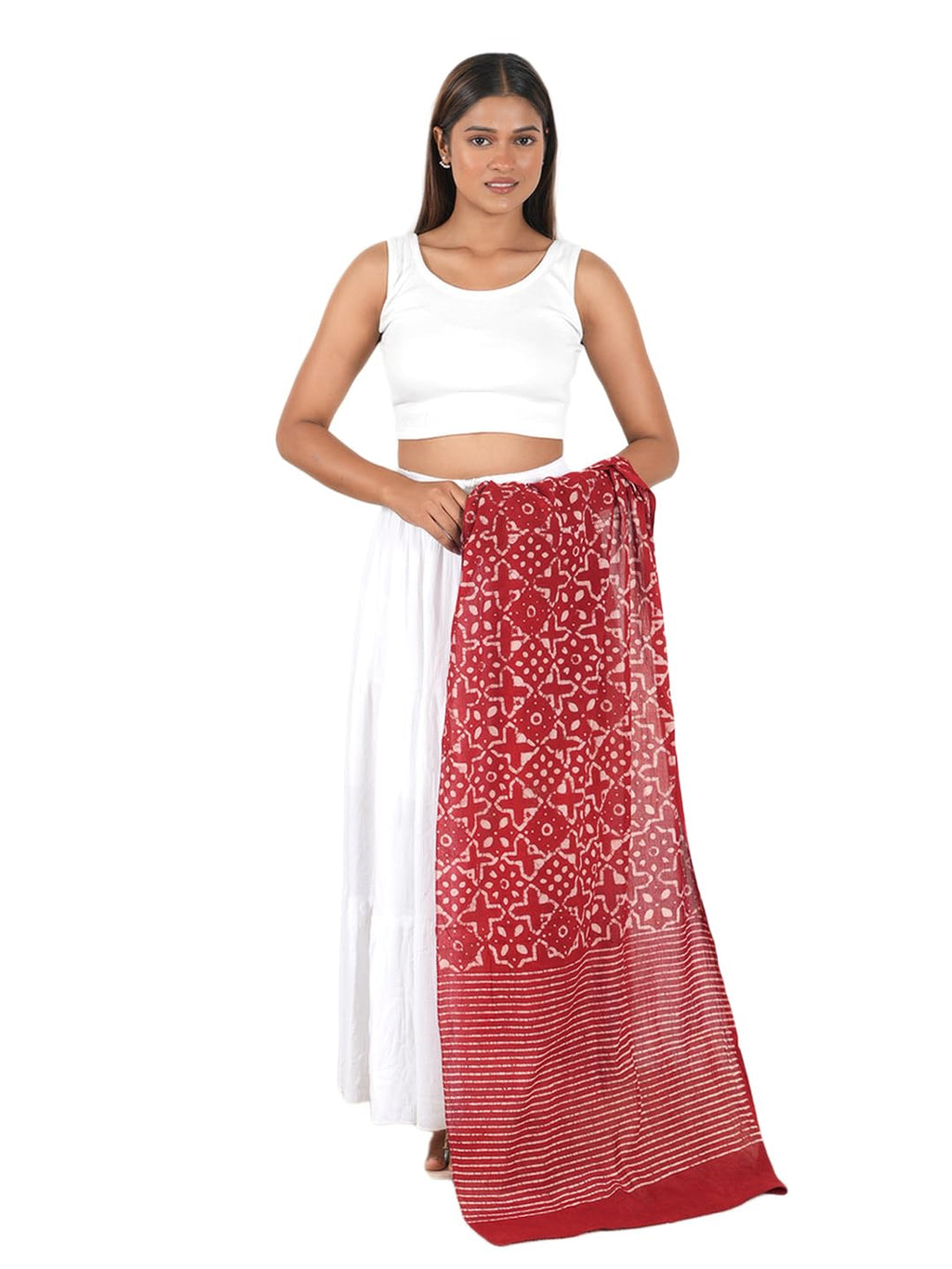 Gutthi Women's Cotton Stoles | Scarf Lightweight & Comfortable for All Seasons, Size (100X180 CM) (Red)