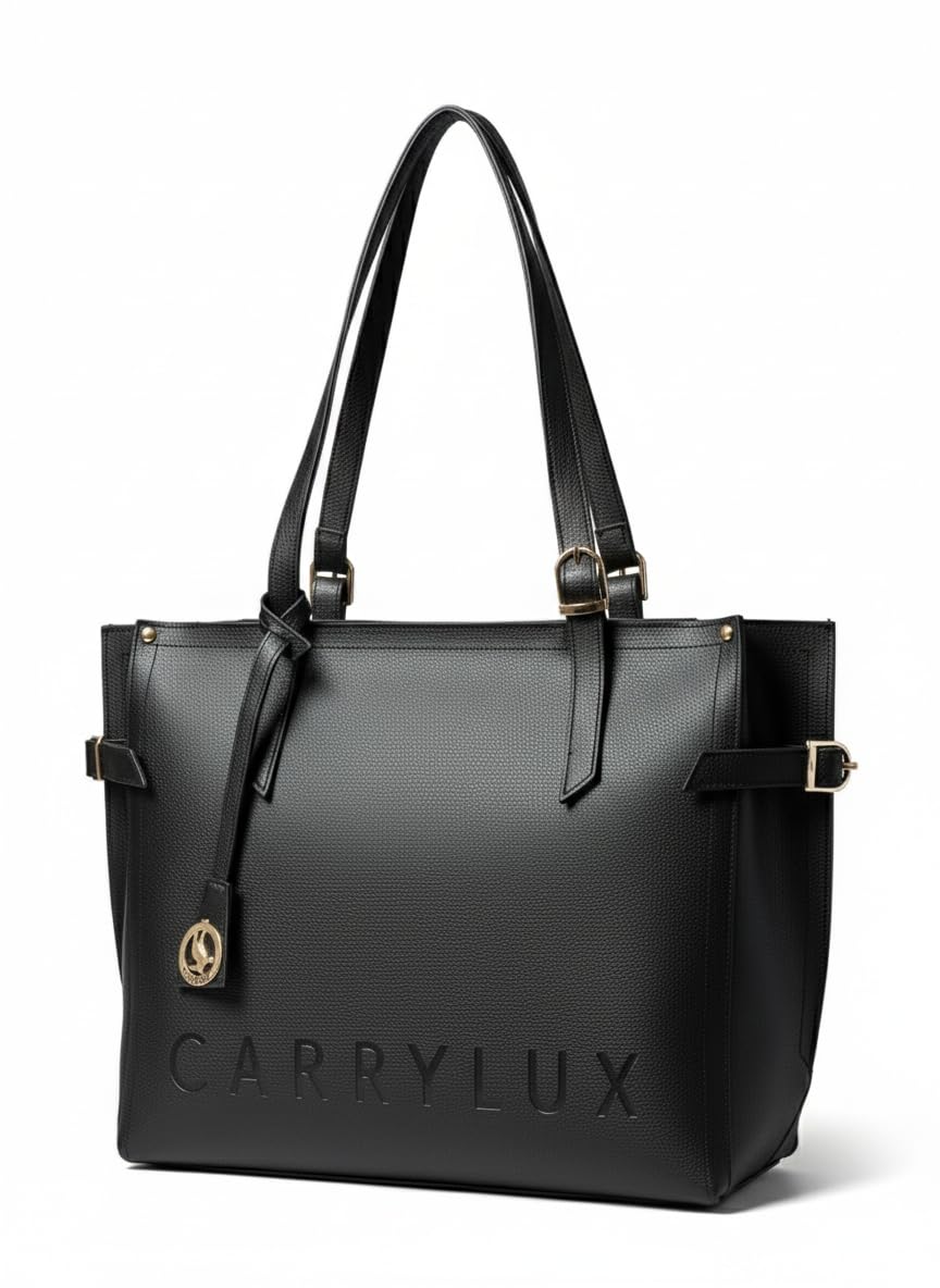 Carrylux Women's Soft PU Tote Bag | Large Single Compartment Shoulder Handbag with Adjustable Strap | Office, College & Casual (Black)