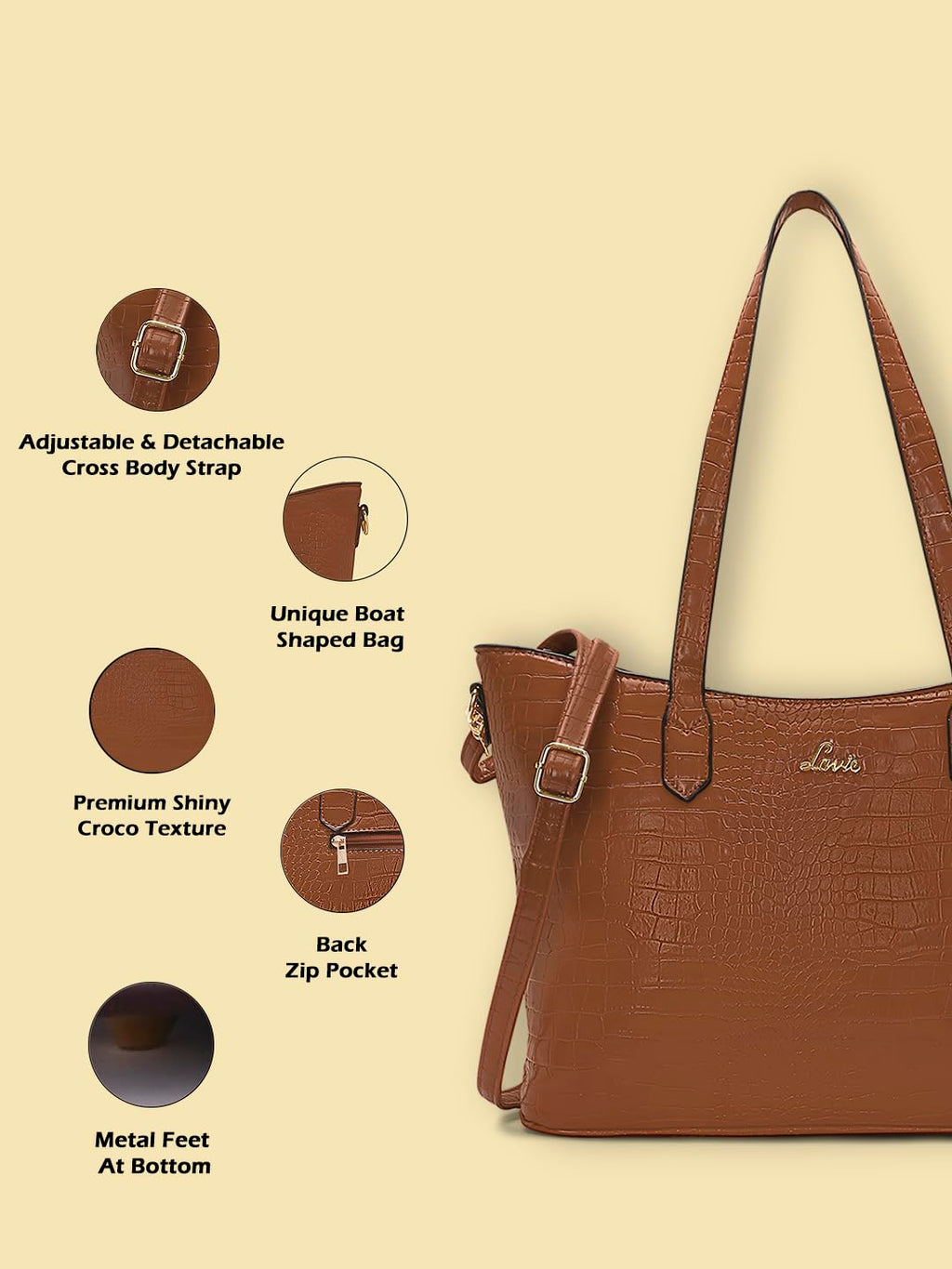 Lavie Women's Hailon Tote Handbag (Large, Brown, Tan)