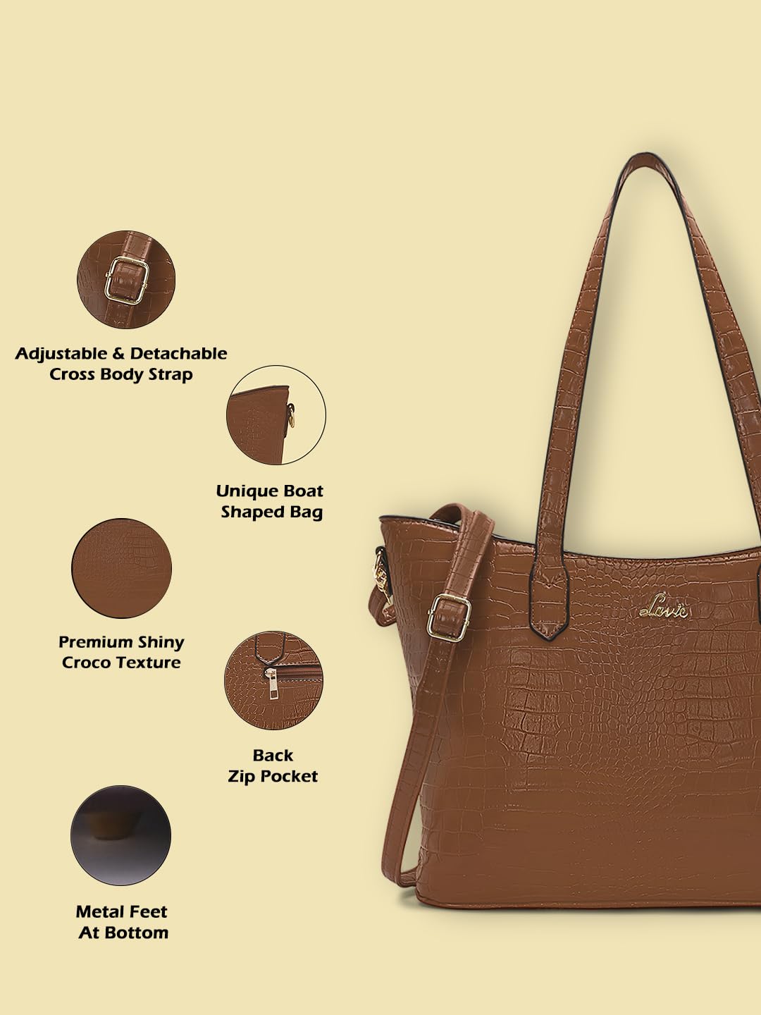 Lavie Women's Hailon Tote Handbag (Large, Brown, Tan)