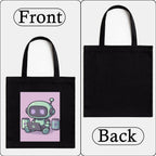 Kirmada Black Cotton Tote Bag | Recharge Mode Robot Design | Cute Tech & Gamer Tote for College, Office & Shopping | Zipper Closure | Reusable Eco Friendly Cotton Bag | Gift for Coders & AI Lovers