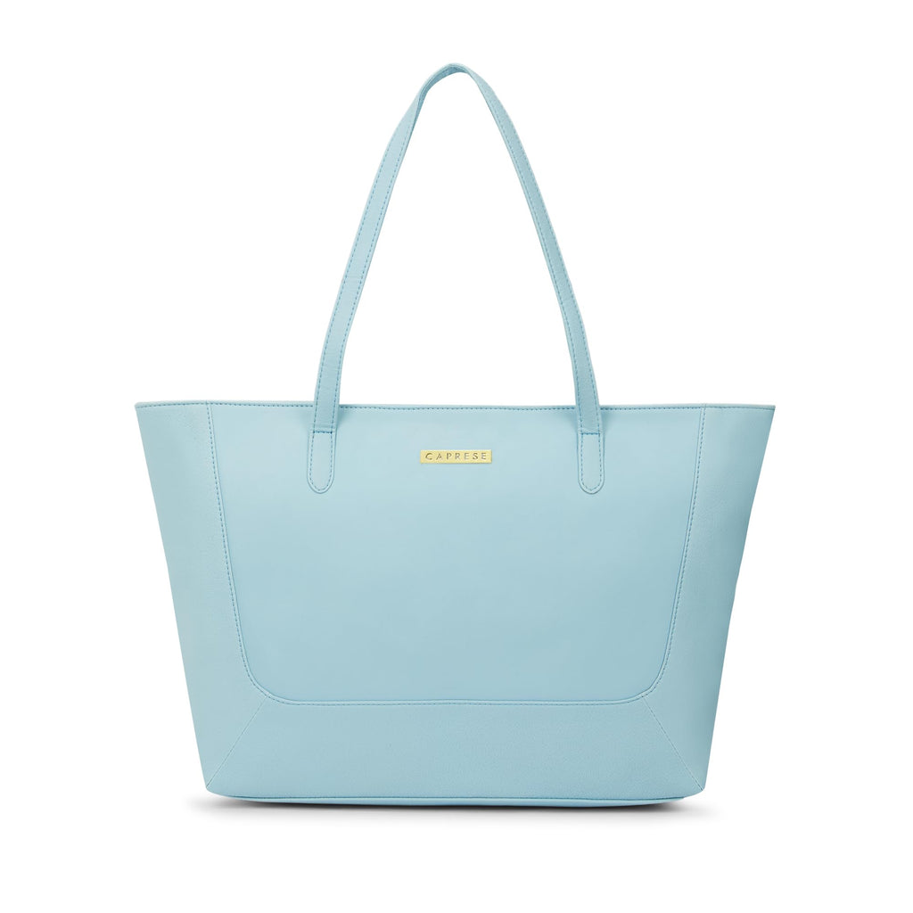 Caprese Yorkie Horizontal 14 Inch Laptop Compatible Large Tote Bag for Women | Stylish, Durable, and Spacious with Multiple Compartments, Back Zipper Pocket for Work, Travel (Powder Blue)