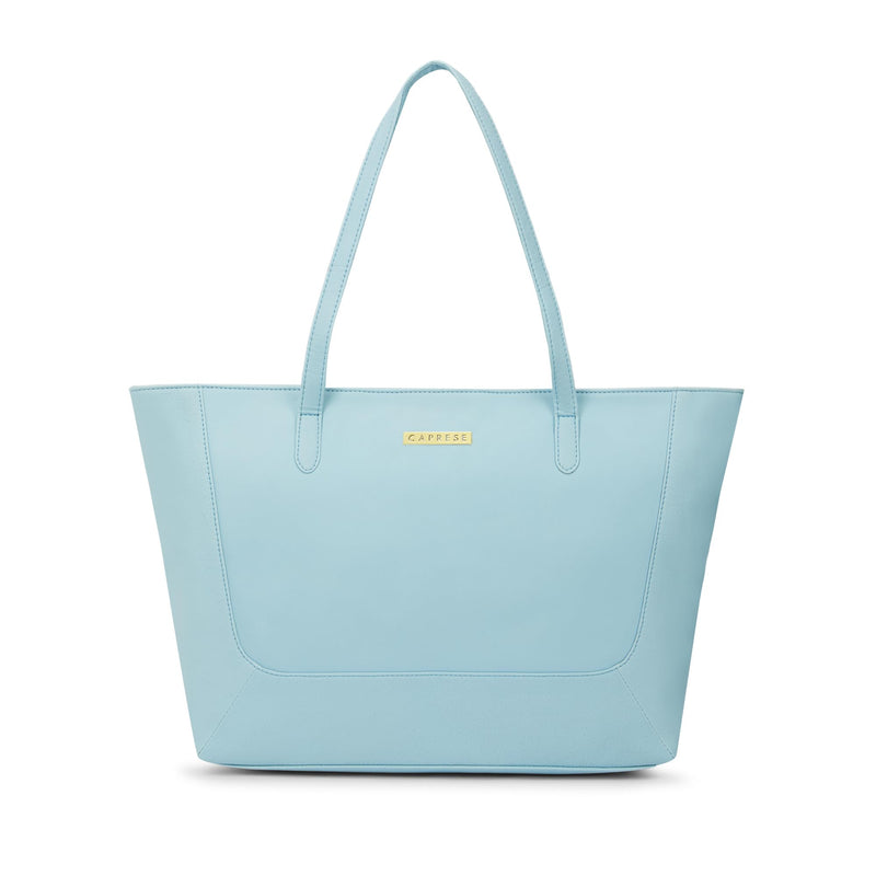 Caprese Yorkie Horizontal 14 Inch Laptop Compatible Large Tote Bag for Women | Stylish, Durable, and Spacious with Multiple Compartments, Back Zipper Pocket for Work, Travel (Powder Blue)