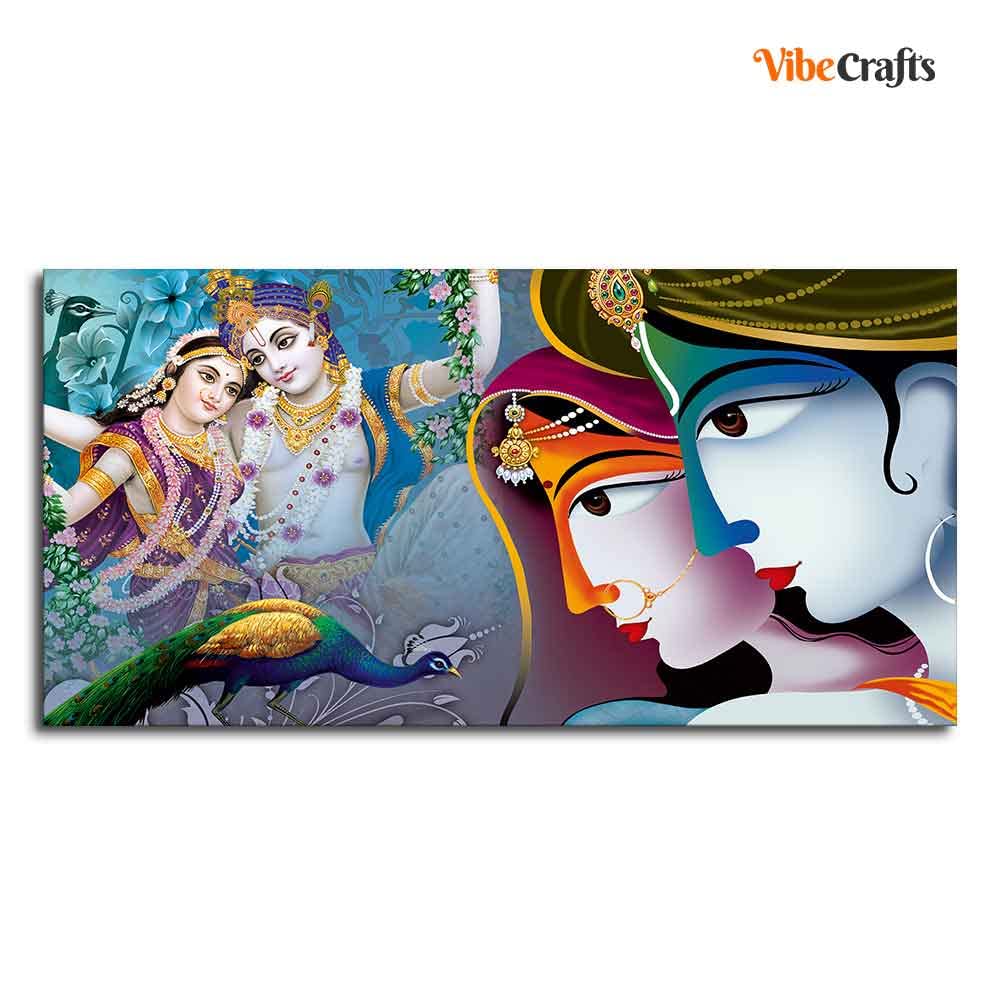 VIBECRAFTS Canvas Paintings for Living Room Drawing Room Canvas Wall Painting of Indian Radha Krishna for Home|Office|Gift(PTVCH_2393)(48 x 24 Inches)