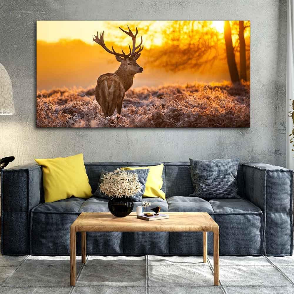 VIBECRAFTS Canvas Paintings for Living Room Drawing Room Red Deer In Forest At Sunrise Canvas Wall Painting Fitted with Wooden Frame for Home | Office | Gift (PTVCH_2349N)