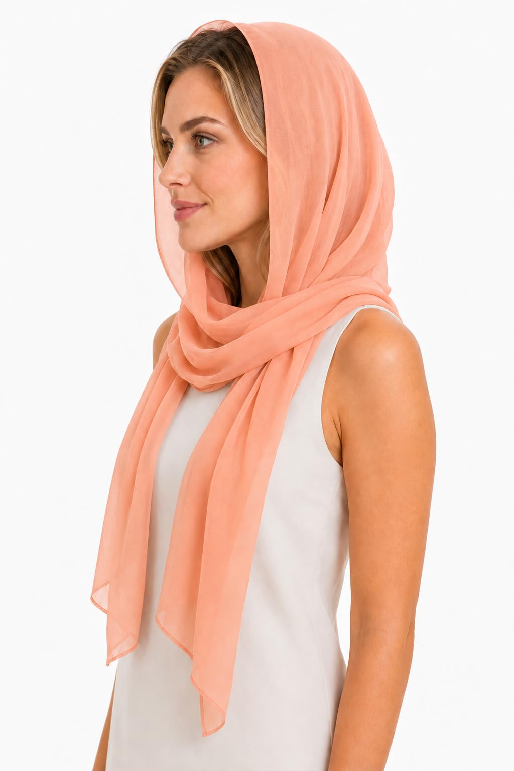YOUR SMILE for Women Lightweight Breathable Solid Color Soft Chiffon Long Fashion Scarves Sun-proof Shawls Wrap, Snow Pink, 27''x70''