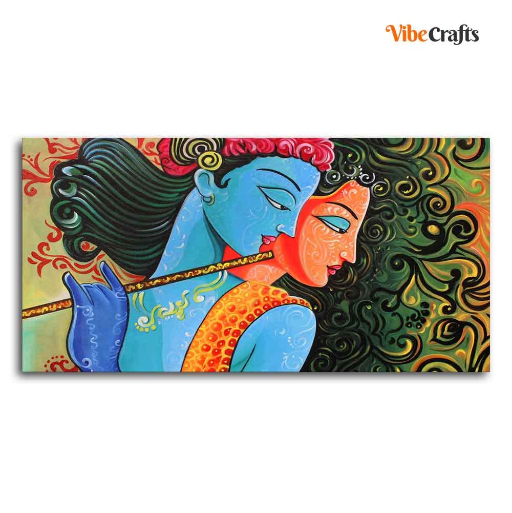 VIBECRAFTS Canvas Paintings for Living Room Drawing Room Radha Krishna With Flute Canvas Wall Painting Fitted With Wooden Frame For Home | Office | Living Room | Gift (PTVCH_2473)