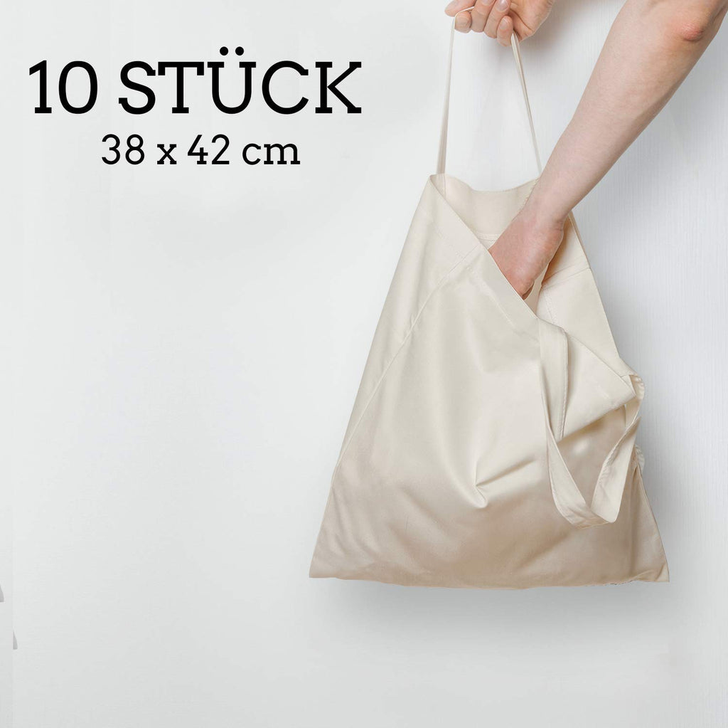 Pack of 10 Cotton Bags, 38 x 42 cm, Unprinted, Two Short Handles, Oeko-Tex® Certified Fabric Bag, Carry Bag, Cotton Bag, Shopping Bag, Jute Bag, Cloth Bag, Shopping Bag, Natural
