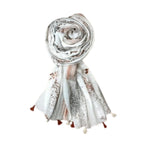 FAHABO Scarf Woman Floral Print Premium Mal Mal Textured Cotton Scarves with Tassels | Hijab Scarf | Headscarf | Neck Scarf | Stoles | Wraps | Size 71 L x 33 W (Elegance Grey, Brown)