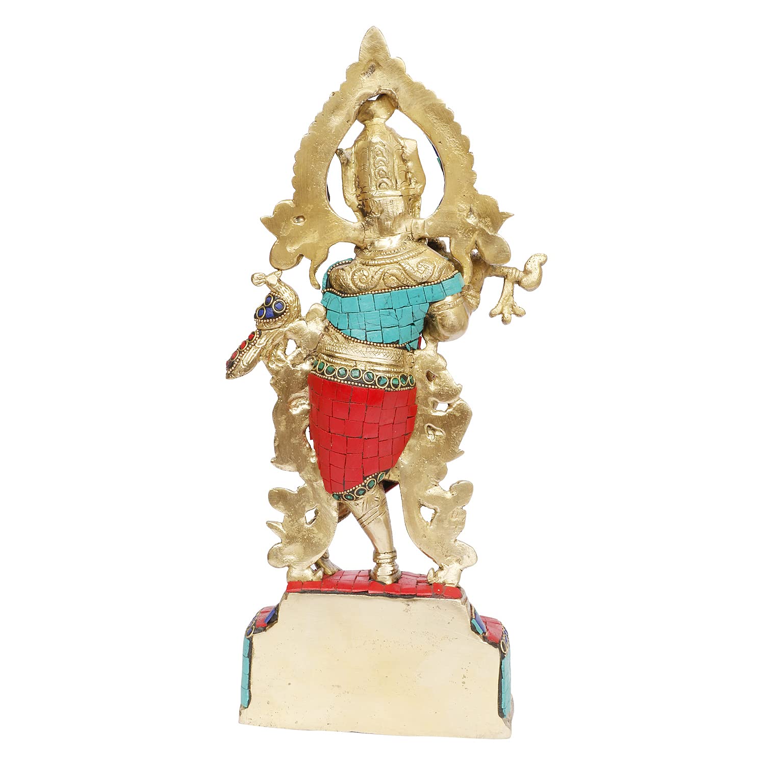 ARTVARKO Brass Lord Krishna Playing Flute Idol Murti Statue for Home Temple Décor Entrance Gallery Gift 13 Inch