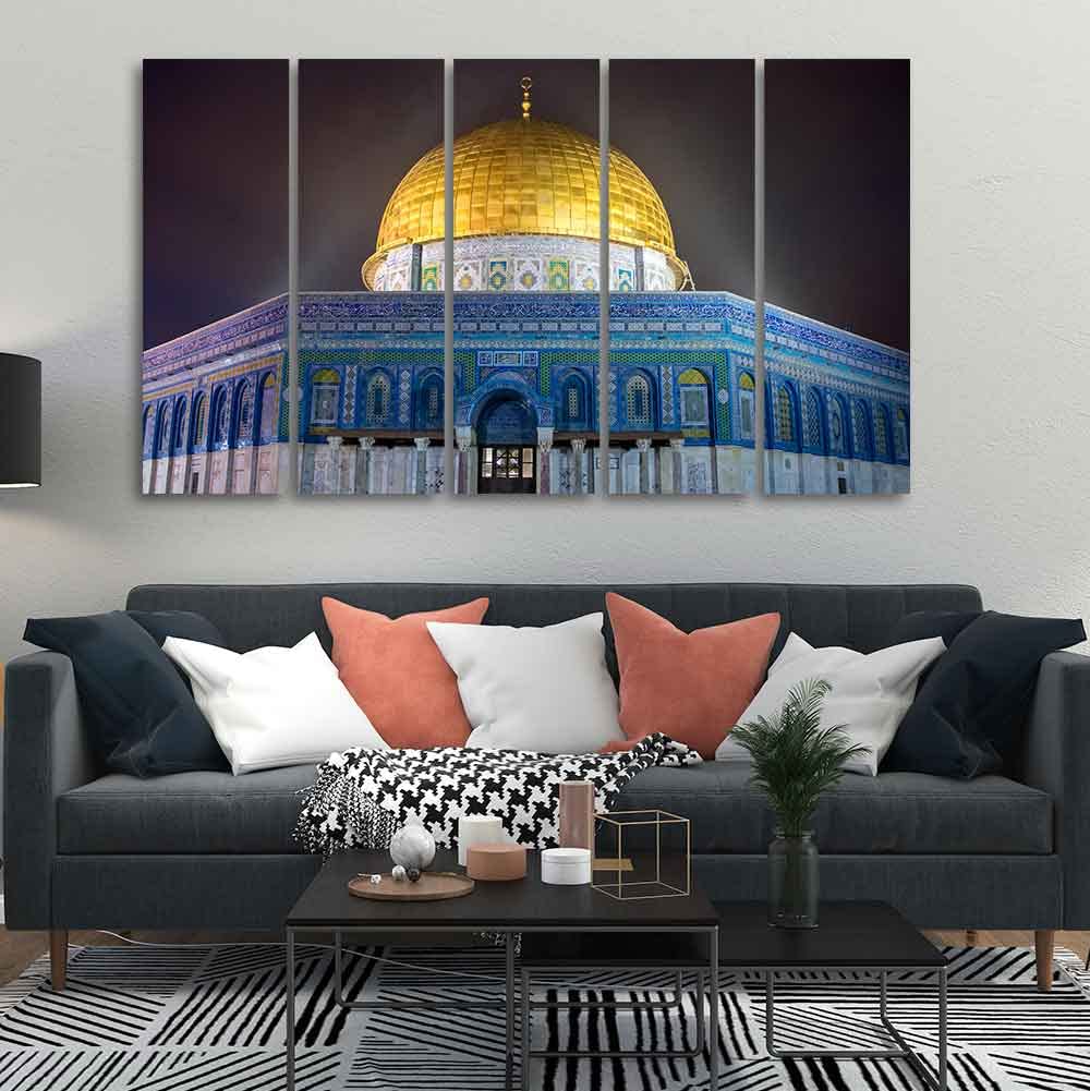 VIBECRAFTS Dome of the Rock Islamic Monument Wall Painting Set of 5 For Home|Office|Living Room|Gift (PTVC5Pcs4_8570)