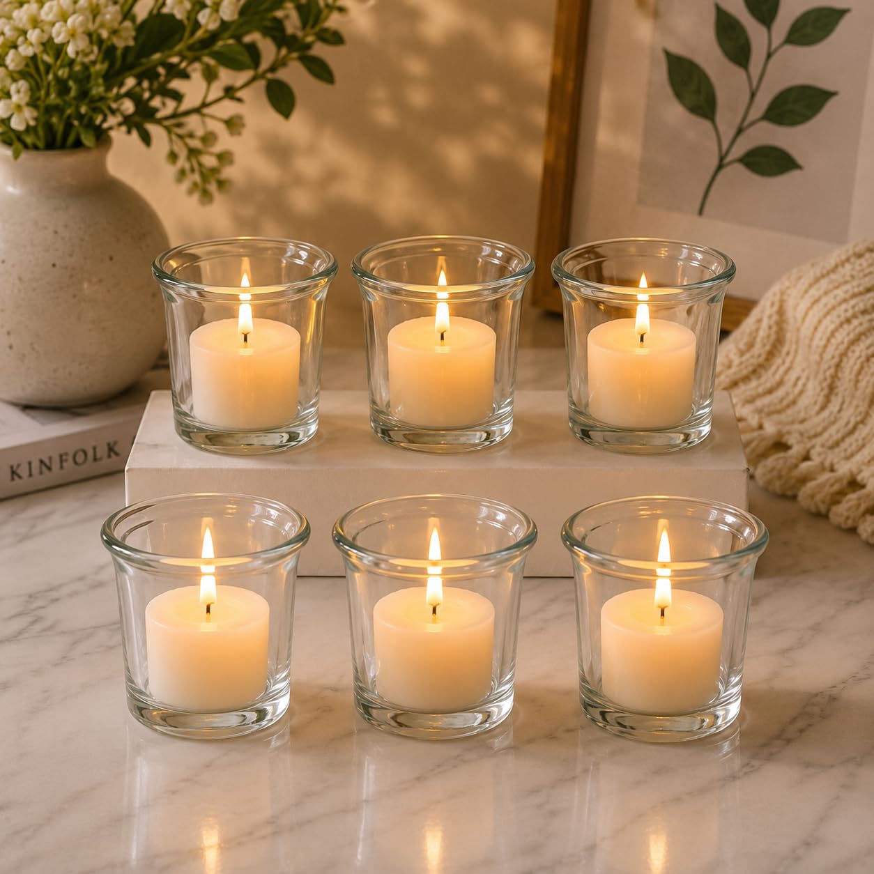 Manraj Glass Candles Holders Tealight Candle Holder Set of 6,Glass Votive Candle Holders,Clear Tea Light Holders Bulk for Wedding Holiday Birthday Party Dinner & Home Decor (6, Clear)