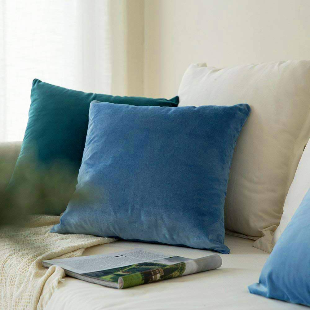 Khooti Velvet Cushion Cover, 26x26 Inch | Ice Blue | Pack of 5 | Solid Plain Soft & Smooth, Decorative Cushion Covers for Living Room, Bedroom, Couches, Chairs, Sofas, Beds & Home Decor