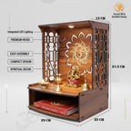Royal Walnut Finish Wooden Pooja Mandir | Wall Mounted Home Temple with LED Lights & Spacious Storage | Premium Handcrafted Puja Unit (37.5 * 29 * 25 CM) (Large) A5