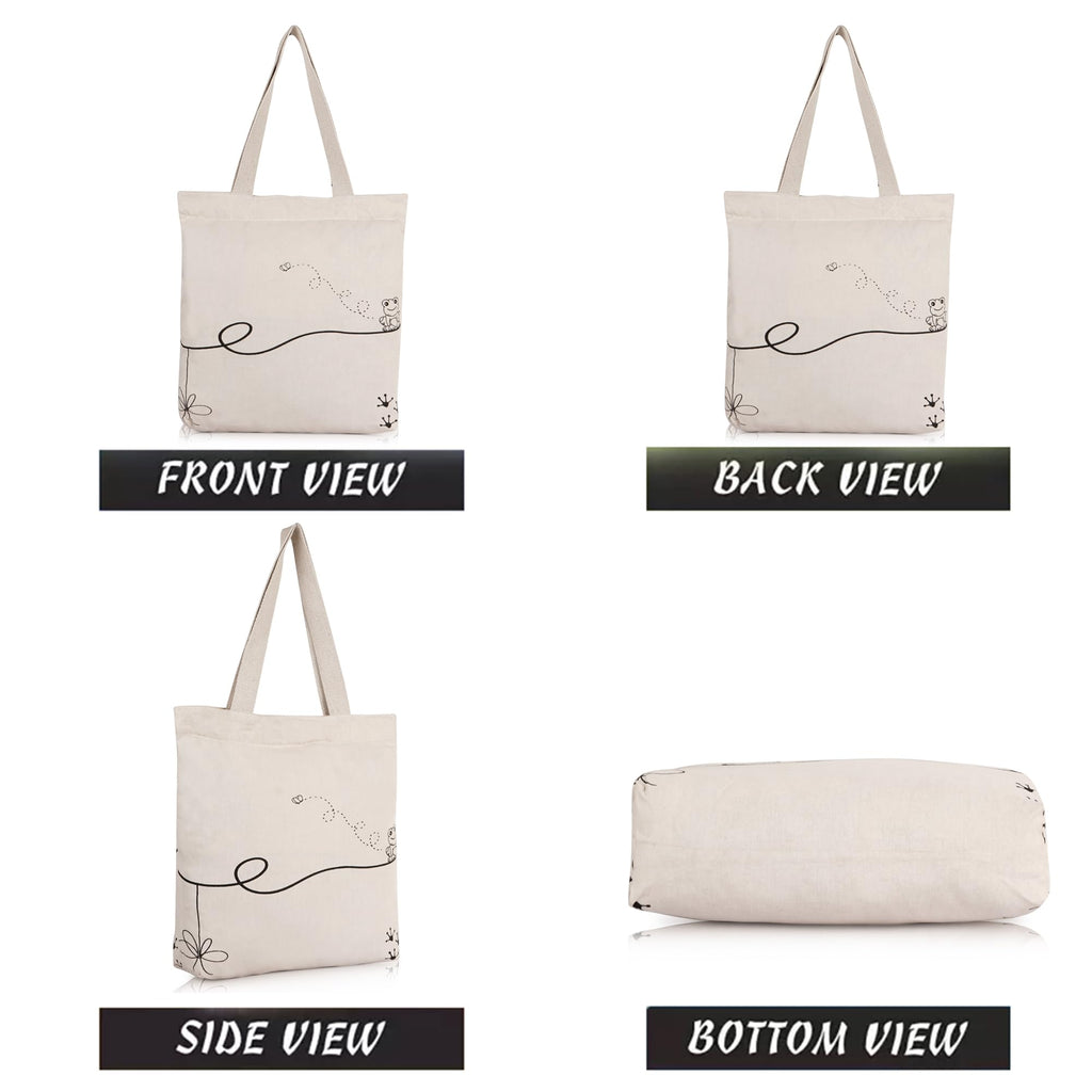 Half Moon Canvas Tote Bag Aesthetic Reusable Cotton Bags for Women Ladies Girls for School, College, Office, Travel Large Printed Design Eco-Friendly Shopping Bag for Everyday Use (Frog & Bee)