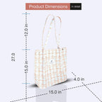 Lyrovo Women Corduroy Shoulder Tote Bag for Work Beach Travel and Shopping Grocery (Orange Checkered)