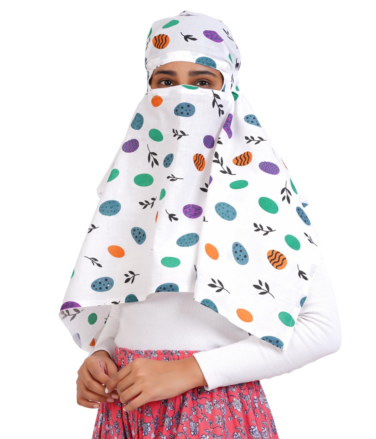 Cambric printed Cotton Head scarf for hair and face skin protection/Usable for vehicle Driver for sunlight UV protection / Free Size for Girls and Women (110 * 80 cm) -(Pack 1- Green Butta in White)