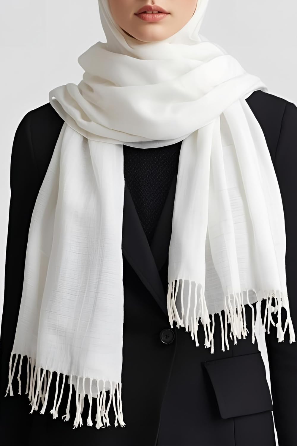 FM Trends Stylish Plain Scarf for Women & Girls | Solid Color Stole, Dupatta, Shawl | Elegant Ladies Accessory (white, 1.8 meters)