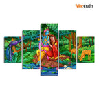 VIBECRAFTS Radha Krishna in Forest Wall Painting Set of Five For Home|Office|Living Room|Gift (PTVC5Pcs1_5535)