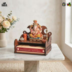 Gift Kya De Wooden Small Mandir for Home | Shubh Labh with Kalash Carving & Utility Shelf | Small Pooja Temple for Table, Wall, or Shelf | DIY Wooden Pooja Mandir | 8x8x8.5 Inch