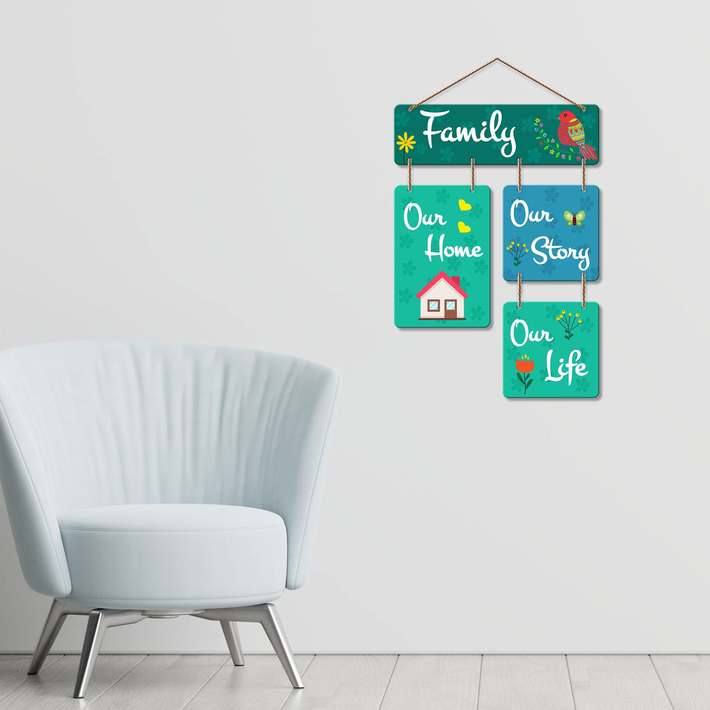 Artvibes Family Our Home Our Story Decorative Wall Art MDF Wooden Wall Hanger for Home Living Room | Wall Art For Hall | Family Quotes Wall Hanging | Wall Poster | Gifts | Wall Art Print (WH_6516N)