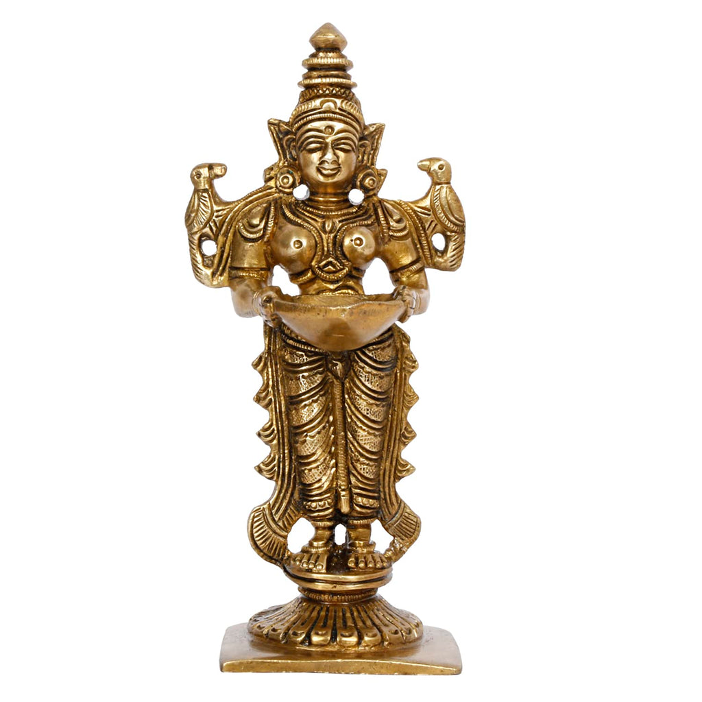 ARTVARKO Brass Deep Lakshmi Lady Diya Oil Lamp Standing with Lamps Deeplaxmi Statue Religious Showpiece 6 Inch.