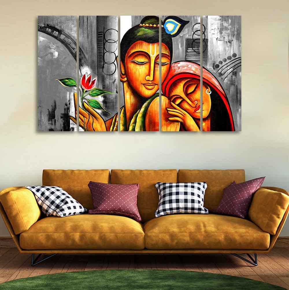 VIBECRAFTS Shree Radha Krishna 5 Pieces Canvas Wall Painting For Home | Office | Living Room | Gift (PTVC5Pcs4_8557)