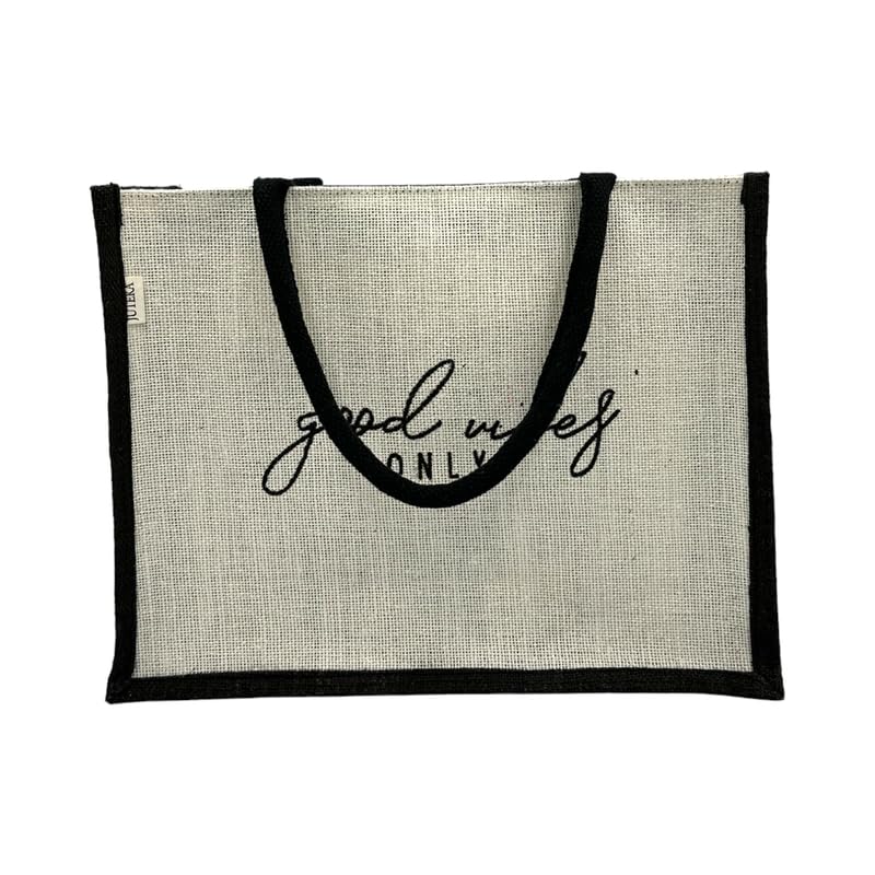 JUTEKA Unisex-Adult Quote Printed Jute Bag For Lunch, Office, Grocery, Picnic, Tiffin, Shopping Hand Bag With Padded Cotton Handles (White)