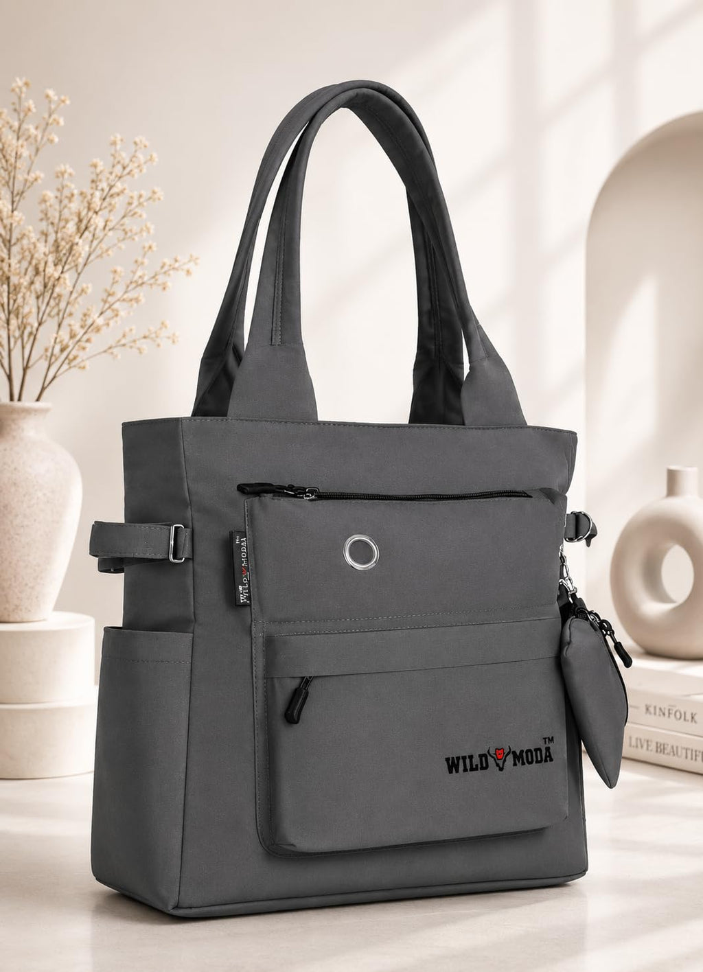 WILD MODA College and Office Tote Bag for Girls and Women (Grey)